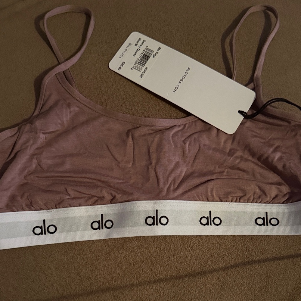 ALO Yoga Mauve Seamless Bralette with White Logo Band